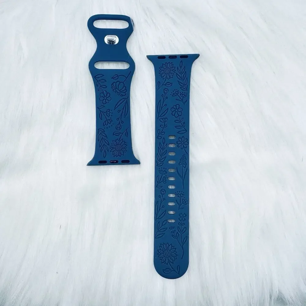 New Navy Floral Design Watch Bands For Apple Watch Series 38mm / 40mm / 41mm